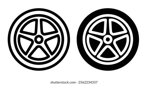 Car wheel Icons pack in outlined and flat versions