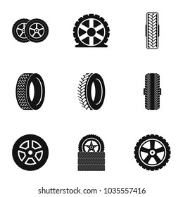 Car wheel icons set. Simple set of 9 car wheel vector icons for web isolated on white background