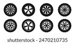 Car wheel icons. Wheel tires. Tires, wheel disks. Car wheel silhouettes. Car wheels