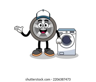 car wheel illustration as a laundry man , character design