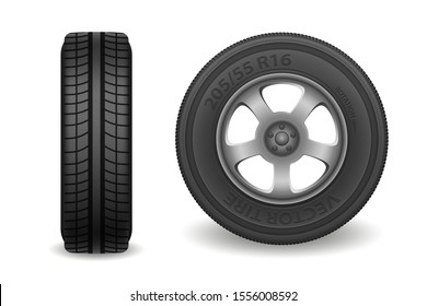 Car wheel isolated on white. Realistic sport car tyre vector illustration EPS 10