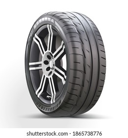 Car wheel isolated on a white background. Car tire, Aluminum wheels isolated on white background. Realistic race wheel vector.