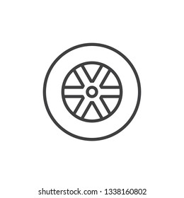 Car wheel line icon. linear style sign for mobile concept and web design. disk car wheel tyre outline vector icon. Symbol, logo illustration. Pixel perfect vector graphics