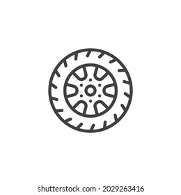 Icono de la línea de la rueda del coche. signo de estilo lineal para concepto móvil y diseño web. Icono vectorial del contorno del disco de rueda. Símbolo, ilustración del logotipo. Gráficos vectoriales