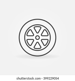 Car wheel line icon - vector simple wheel symbol or logo element in thin line style. Tyre sign