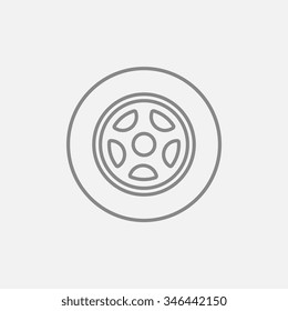 Car wheel line icon for web, mobile and infographics. Vector dark grey icon isolated on light grey background.