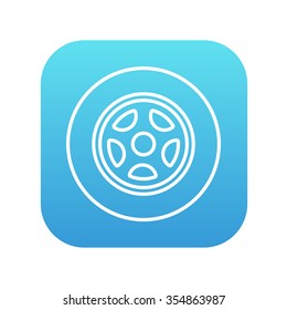 Car wheel line icon for web, mobile and infographics. Vector white icon on the blue gradient square with rounded corners isolated on white background.