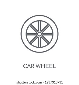 car wheel linear icon. Modern outline car wheel logo concept on white background from car parts collection. Suitable for use on web apps, mobile apps and print media.