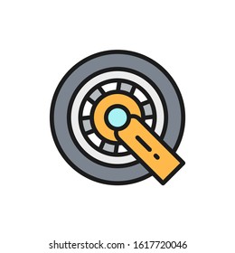 Car Wheel Lock Flat Color Line Icon. Isolated On White Background