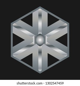 Car Wheel Logo. Metal Vector. 3d Icon. Silver.