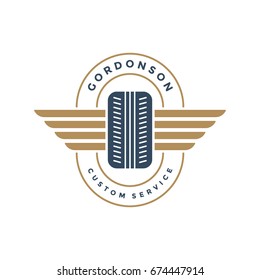Car wheel logo template vector design element vintage style for label or badge retro illustration. Tire silhouette.