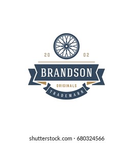 Car wheel logo template vector design element vintage style for label or badge retro illustration. Tire silhouette.