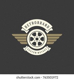 Car wheel logo template vector design element vintage style for label or badge retro illustration. Tire silhouette.
