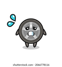 car wheel mascot character with afraid gesture , cute style design for t shirt, sticker, logo element