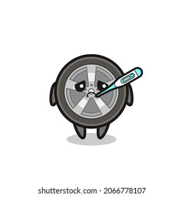 car wheel mascot character with fever condition , cute style design for t shirt, sticker, logo element