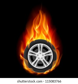 Car Wheel on Fire. Illustration on black