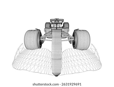 A car with a wheel on the side of it. The car is in a drawing and is not in color. Front view. 3D