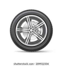 The car wheel on the white background