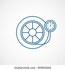 Car Wheel And Pressure Measuring Blue Line Icon On White Background