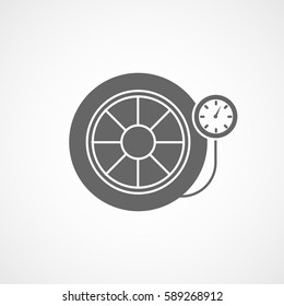 Car Wheel With Pressure Measuring Flat Icon On White Background