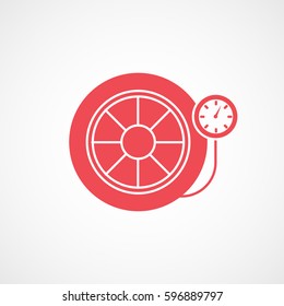 Car Wheel And Pressure Measuring Red Flat Icon On White Background