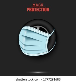 Car Wheel With A Protection Mask. Caution! Wear Protection Mask. Risk Disease. Cancellation Of Sports Tournaments. Pattern Design. Vector Illustration