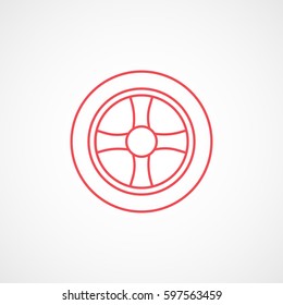 Car Wheel Red Line Icon On White Background