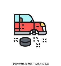 Car wheel replacement flat color line icon.