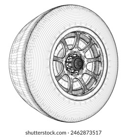 Car Wheel Rim Hub Tire Vector 19. Illustration Isolated On White Background. A Vector Illustration Of Car Wheel.