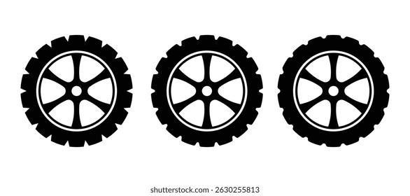 car wheel rim icon set. Auto tire collection. Car tire set. Vector Illustration.	