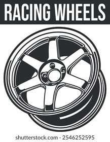 car wheel rim minimalist line art black and white illustration