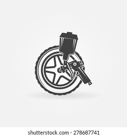 Car Wheel Or Rim Paint With A Spray Gun Vector Logo Or Symbol