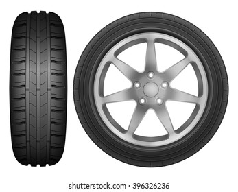 Car wheel rim tire on a white background.