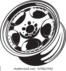 car wheel rim vector silhouette, icon, logo, monochrome, color in black and transparent for conceptual design