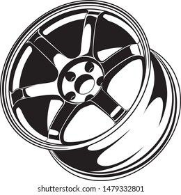 car wheel rim vector silhouette, icon, logo, monochrome, color in black and transparent for conceptual design