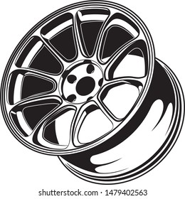 car wheel rim vector silhouette, icon, logo, monochrome, color in black and transparent for conceptual design