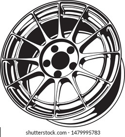 car wheel rim vector silhouette, icon, logo, monochrome, color in black and transparent for conceptual design