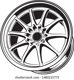 car wheel rim vector silhouette, icon, logo, monochrome, color in black and transparent for conceptual design