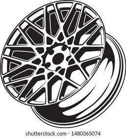 car wheel rim vector silhouette, icon, logo, monochrome, color in black and transparent for conceptual design