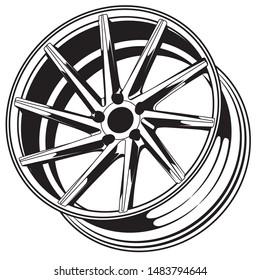 car wheel rim vector silhouette, icon, logo, monochrome, color in black and transparent for conceptual design