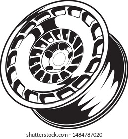 car wheel rim vector silhouette, icon, logo, monochrome, color in black and transparent for conceptual design