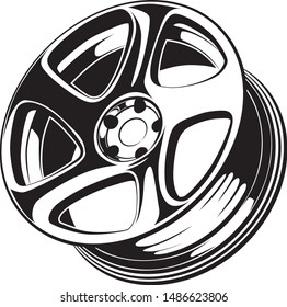 car wheel rim vector silhouette, icon, logo, monochrome, color in black and transparent for conceptual design