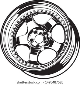 car wheel rim vector silhouette, icon, logo, monochrome, color in black and transparent for conceptual design
