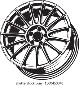 car wheel rim vector silhouette, icon, logo, monochrome, color in black and transparent for conceptual design