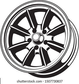 car wheel rim vector silhouette, icon, logo, monochrome, color in black and transparent for conceptual design
