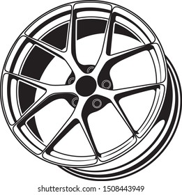 car wheel rim vector silhouette, icon, logo, monochrome, color in black and transparent for conceptual design