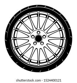 car wheel rim vector silhouette, icon, logo, monochrome, color in black and transparent for conceptual design