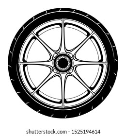 car wheel rim vector silhouette, icon, logo, monochrome, color in black and transparent for conceptual design
