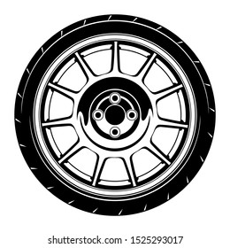 car wheel rim vector silhouette, icon, logo, monochrome, color in black and transparent for conceptual design