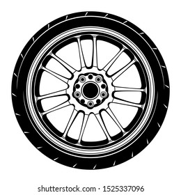 car wheel rim vector silhouette, icon, logo, monochrome, color in black and transparent for conceptual design